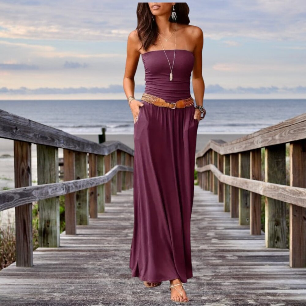 Bohemian Gypsy Sangria Burgundy Halter Style Super Soft Maxi Dress.